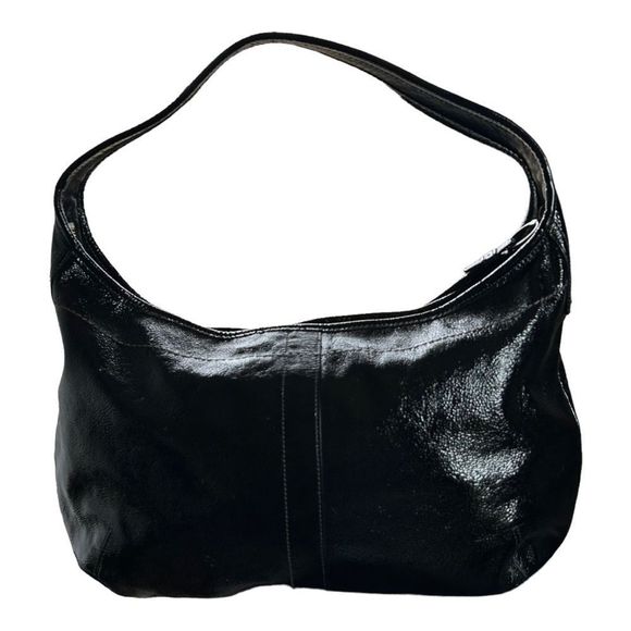 COACH Black Patent Leather Shoulder Bag Hobo Zip Closure Purse - Picture 2 of 9